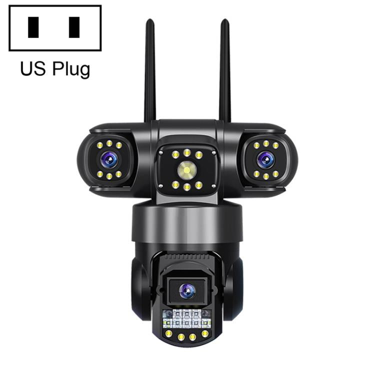 Wireless triple-lens panoramic security camera with US plug, black turret design