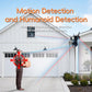 Wireless triple-lens panoramic security camera mounted on wall, front turret view