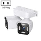 Dual-lens WiFi security camera, white body, with US plug