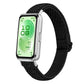 Black braided nylon watch band fitted to a smartwatch, with a sliding buckle