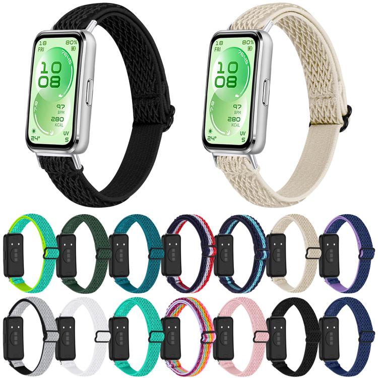 Braided nylon watch bands in black and cream, with a color assortment below.