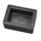 Black sound privacy device with open front panel showing internal components