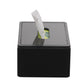 Black sound privacy device with open top and tissue partially inserted