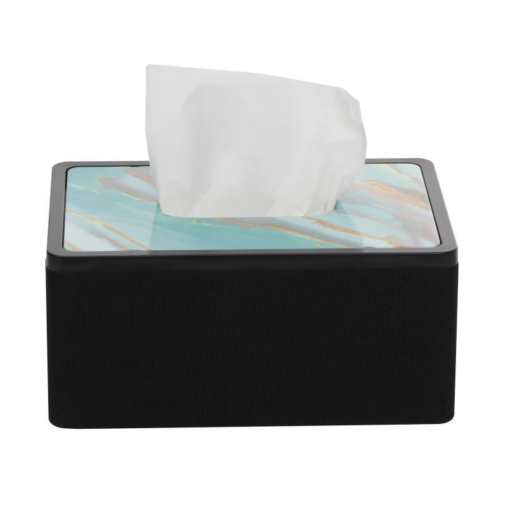 Black sound privacy device with multi-color tissue insert and top opening