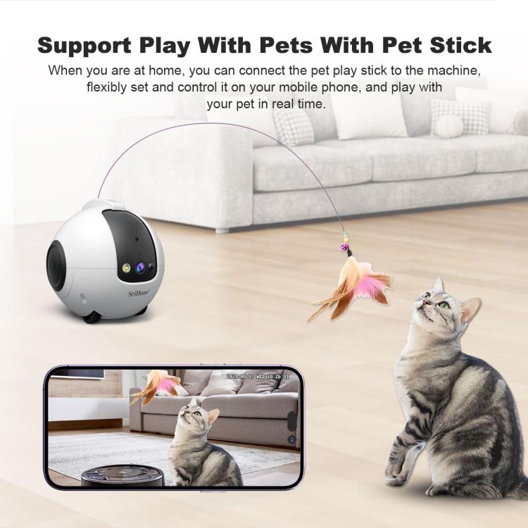 Smart pet robot camera controlling a wand toy for pets, white and dark gray