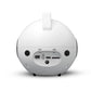 Smart pet robot camera rear view, white base with ports and charging contact