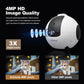 Smart pet robot camera near wall, white sphere with black front sensor panel
