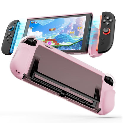 Pink TPU protective case with front cover, transparent armor edges for Switch console