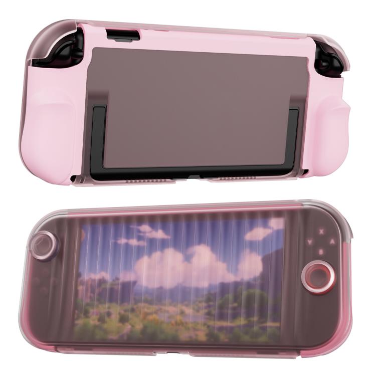 Pink TPU protective case with front cover and transparent back window for Switch console