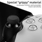 Textured black thumb grip cap on controller joystick with matching top ring