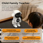 White AI robot toy with glowing face display and round clock panel on base