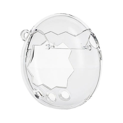 Transparent crystal protective case, clear oval shell with side clips and front openings