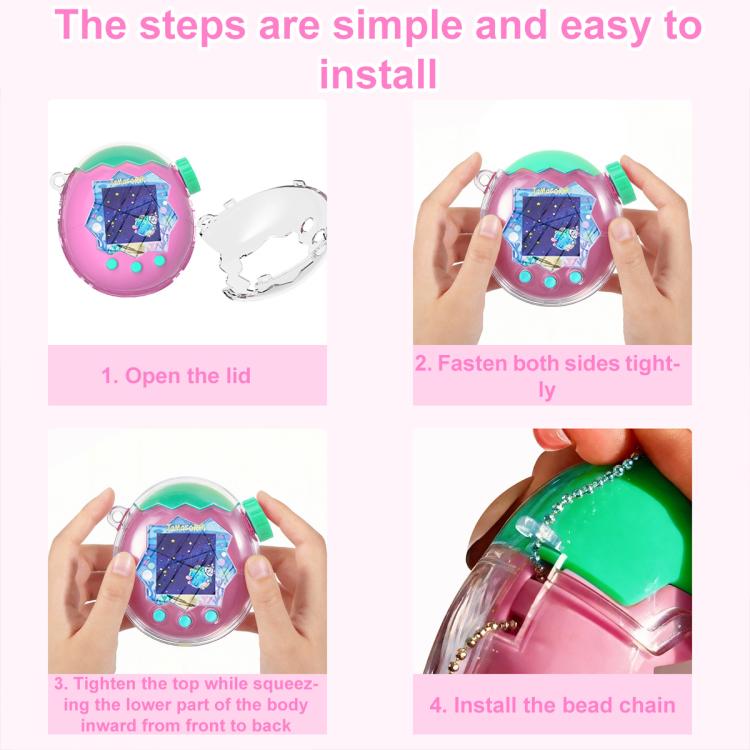 Crystal protective case, step-by-step installation shown with open lid and side clips