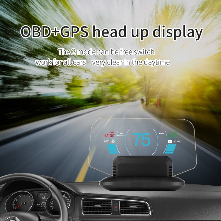 Car dashboard head-up display HUD projecting speed and sensor readings