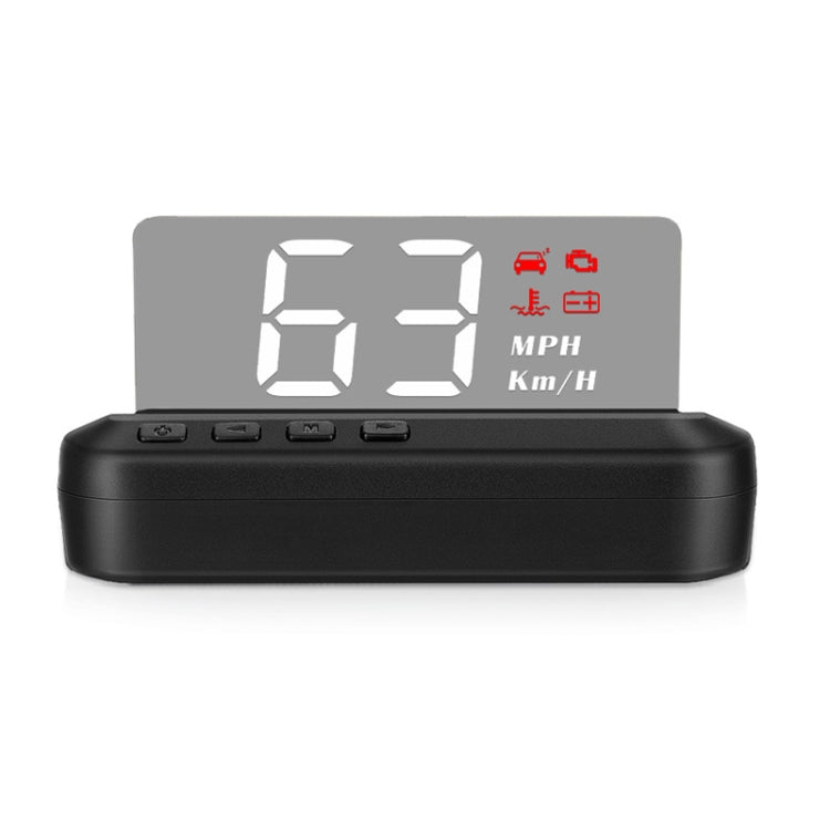 C100 car HUD head-up display unit with white speed readout and red warning icons