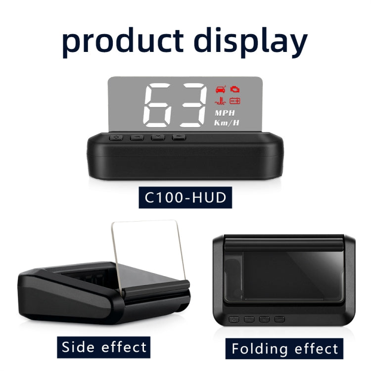 C100 car HUD head-up display kit with main unit and folding projection blocks