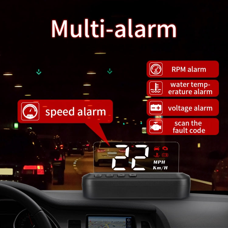 C100 car HUD head-up display with speed readout and multi-alarm indicator icons