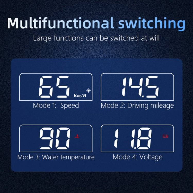 C100 car HUD head-up display with selectable modes for speed, mileage, temperature, voltage