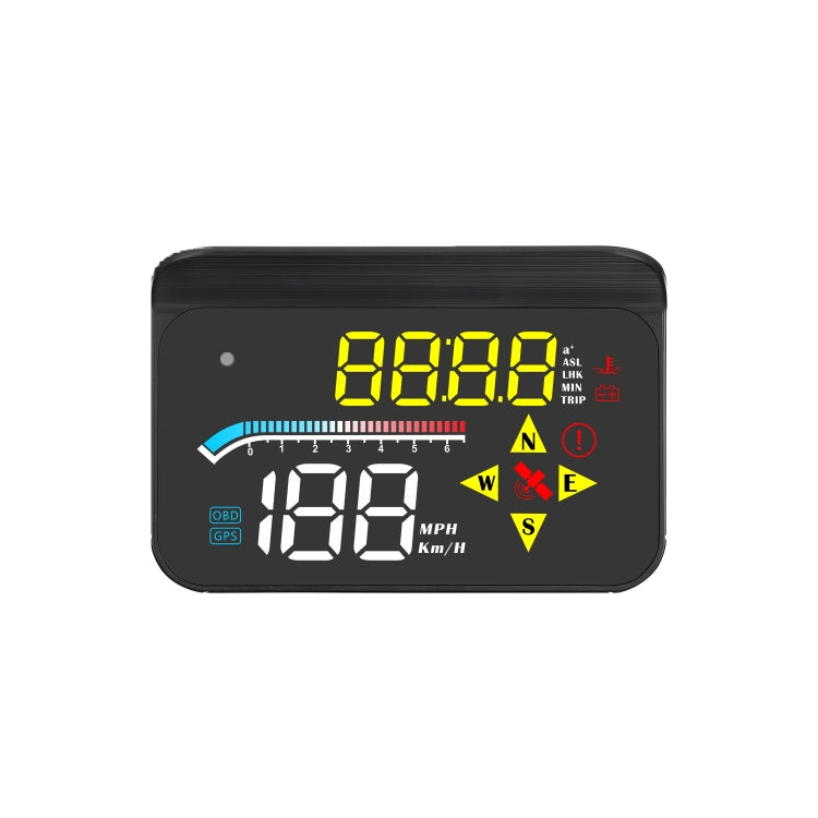 Car HUD head-up display unit with dark housing and yellow speed readout