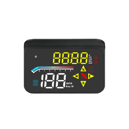 Car HUD head-up display unit with dark housing and yellow speed readout
