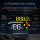 HUD projection head-up display with yellow speed digits and colorful warning icons