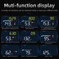 Multi-function HUD display showing different speed mode screens in yellow and blue