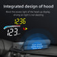 Car HUD head-up display with integrated glare-shield hood and yellow speed digits