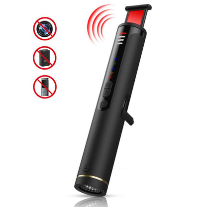 Handheld black infrared detector with red scanning window and side buttons