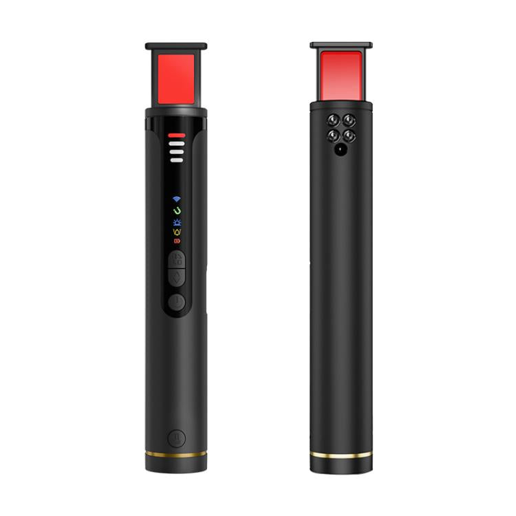 Black infrared detector with red display, shown front and side views