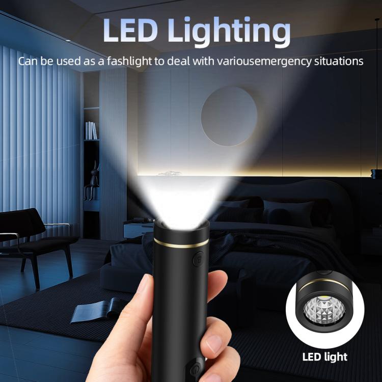 Handheld portable infrared detector with LED flashlight, black body and gold accents