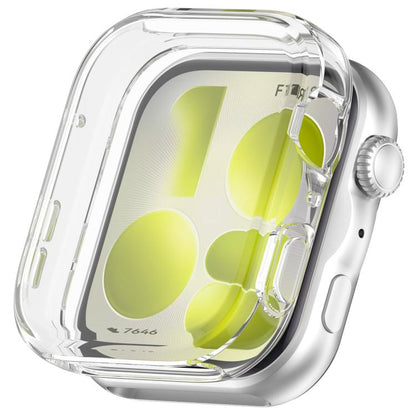 Clear full-coverage TPU watch case fitted over a silver smartwatch
