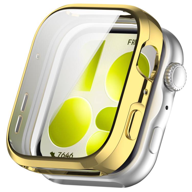 Clear full-coverage watch case with gold electroplated edging