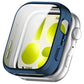 Midnight blue full-coverage watch case with clear screen cover, shown on a silver smartwatch