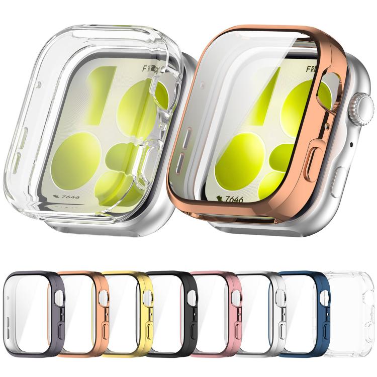 Clear and rose gold full-coverage watch cases, with a row of available case colors