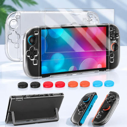 Clear handheld console case set with screen protector and joystick caps