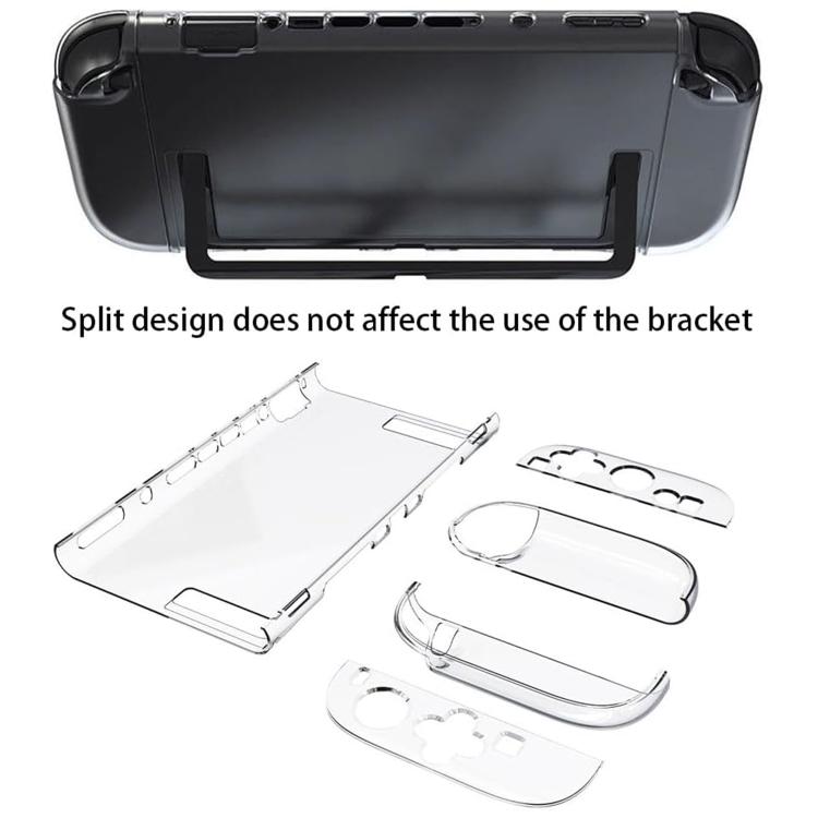 Split clear console case parts with kickstand bracket and transparent shell