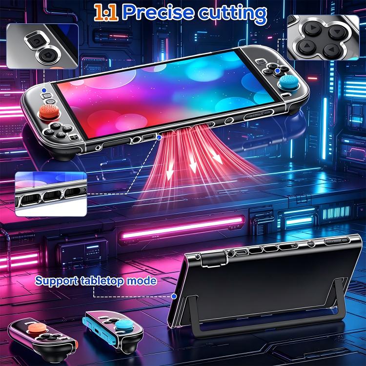 Clear console case with kickstand support, cutouts, and joystick caps