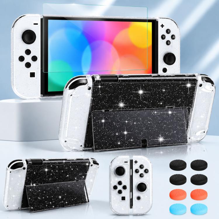 Glitter clear console case set with tempered glass and joystick caps