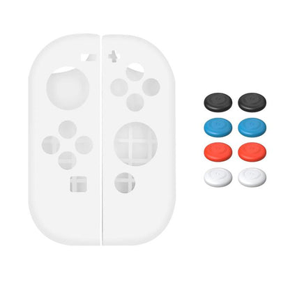 Soft silicone joystick cap set with white protective Joy-Con case shells
