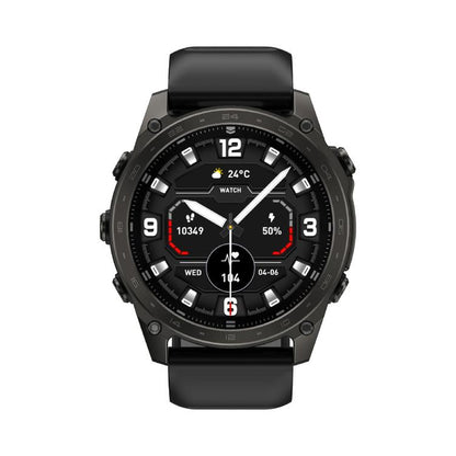 Black T8 Pro sport smartwatch with rugged round case, silicone strap and analog-style display
