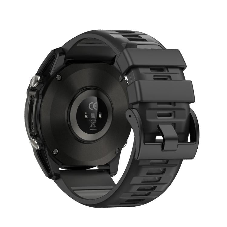 Black T8 Pro smartwatch shown from the back, with sensor and adjustable silicone strap