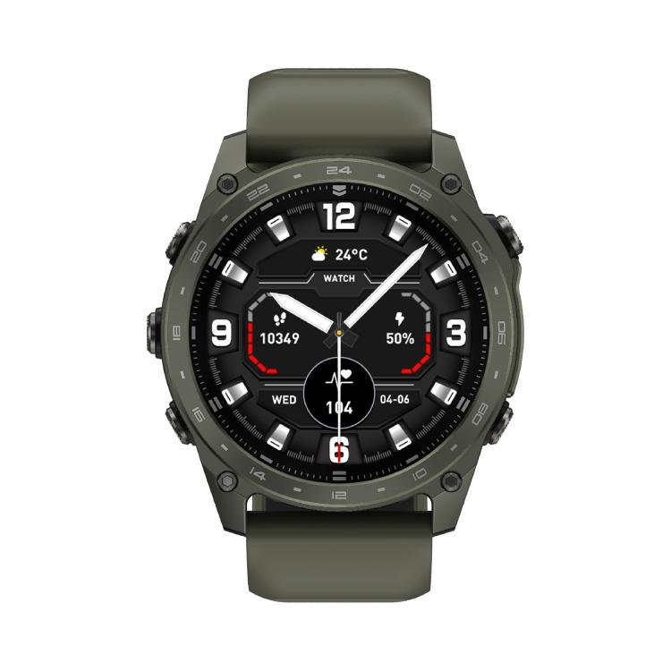Olive green T8 Pro sport smartwatch with rugged round case and silicone strap