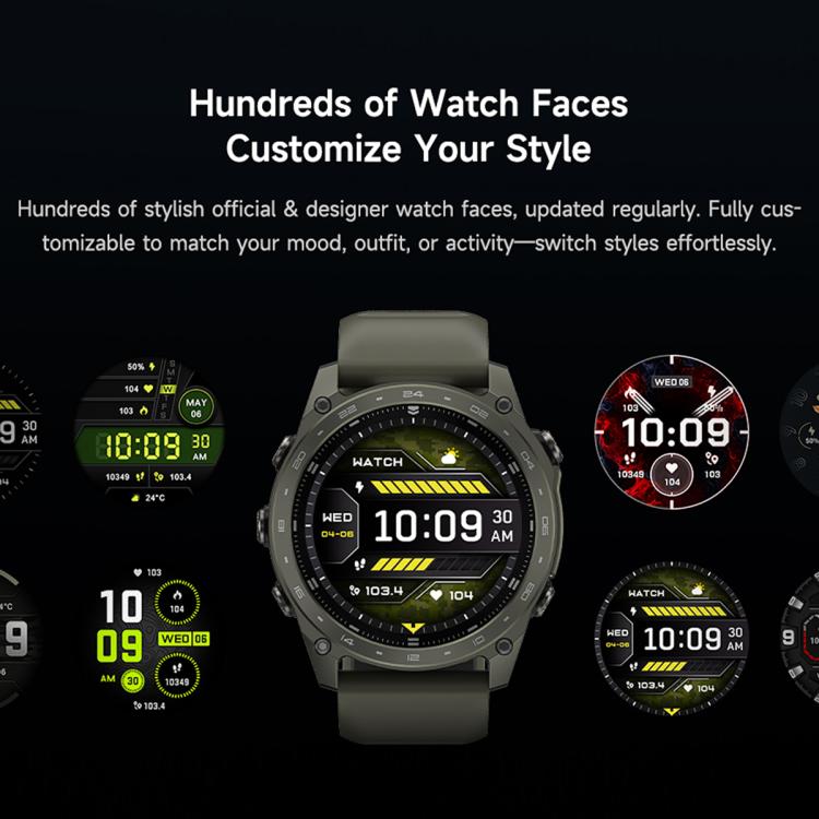 T8 Pro sport smartwatch with olive strap and customizable digital watch faces