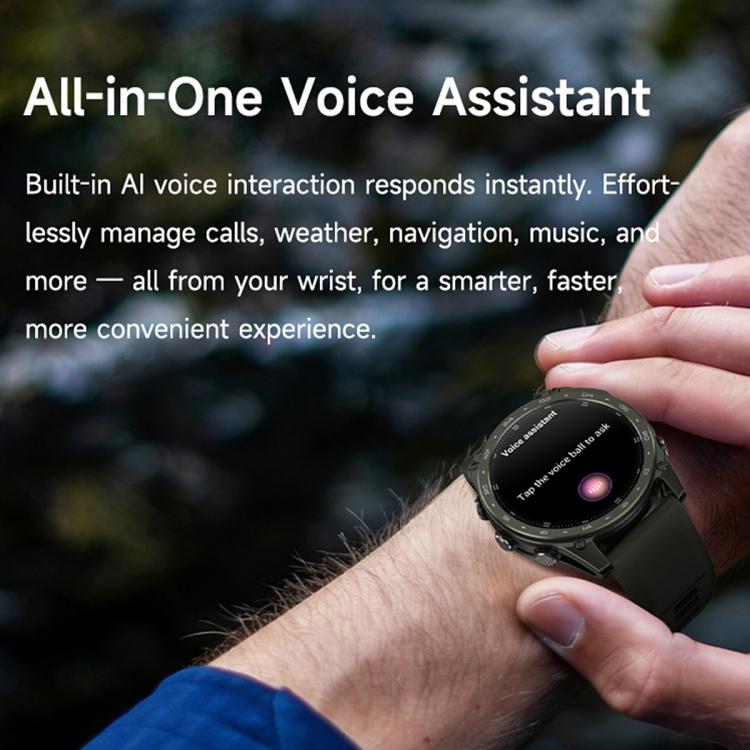 T8 Pro sport smartwatch with dark strap displaying its voice assistant interface