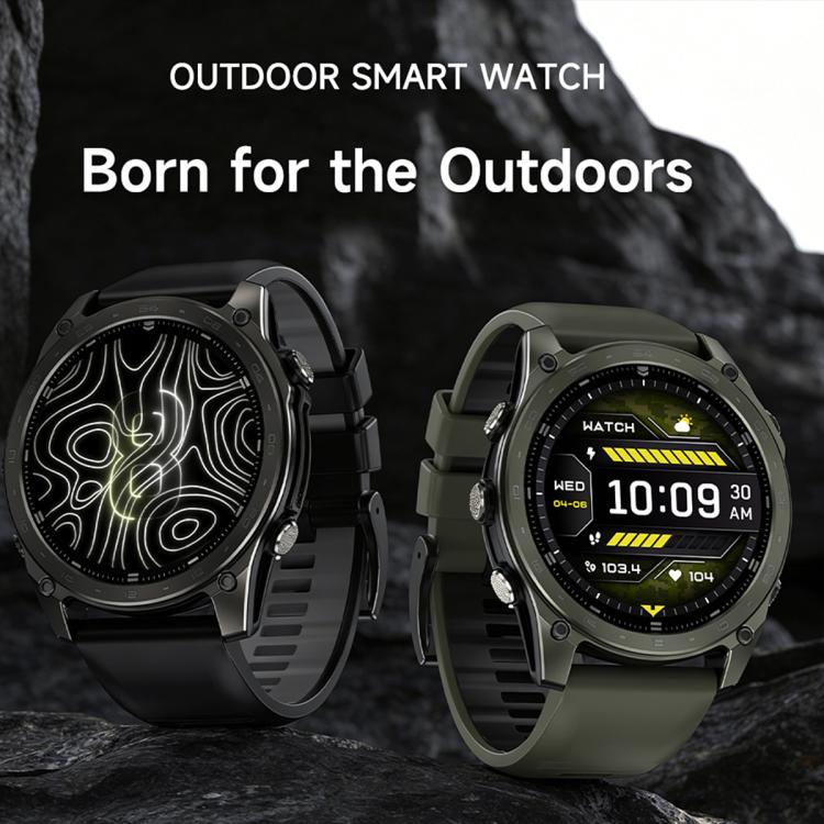 Black and olive T8 Pro sport smartwatches with round displays and silicone straps