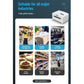 Thermal label printer on marketing layout showing use cases for shipping and labels
