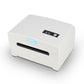 Single paper waybill label printer, white desktop design with front slot and blue indicator window