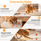 Orange smart pet toy ball on the floor with blue interactive patterns