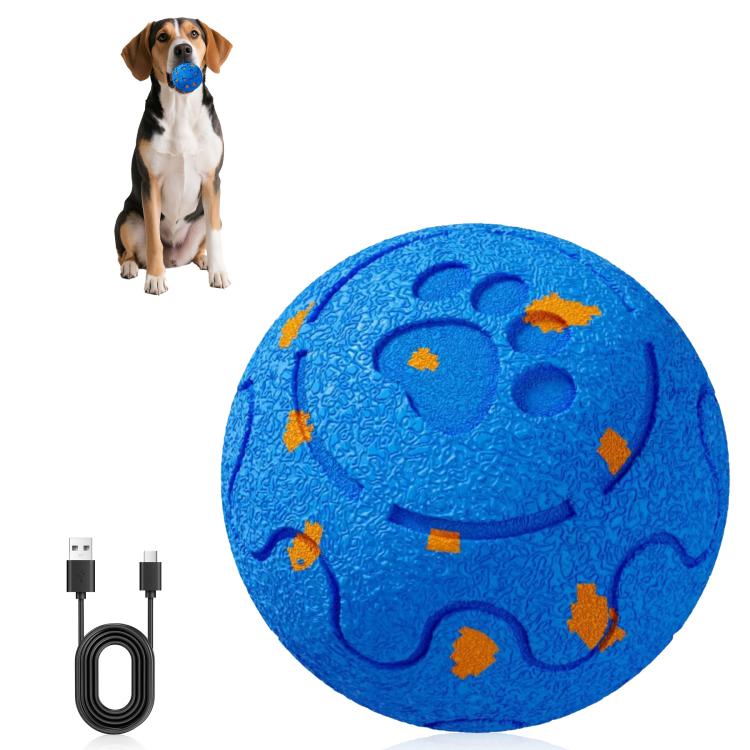 Smart automatic pet toy ball in blue with orange star and paw pattern
