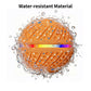 Water-resistant orange LED pet training ball toy with textured surface and blue speckles